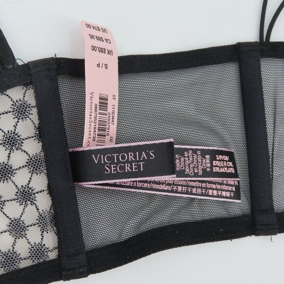 Victorias Secret Small Bralette Black Embroidered Mesh Boning Front Close NEW - Picture 8 of 15